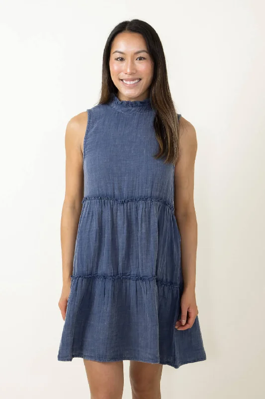 Simply Southern Gauze Tieback Dress for Women in Indigo | PP-0124-DRS-GZE-TBCK-INDIGO