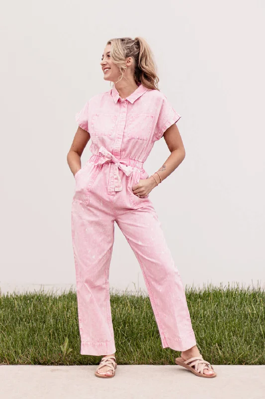 Simply Southern Jumpsuit Front Button for Women in Pink | PP-0124-JUMPSUIT-PINK