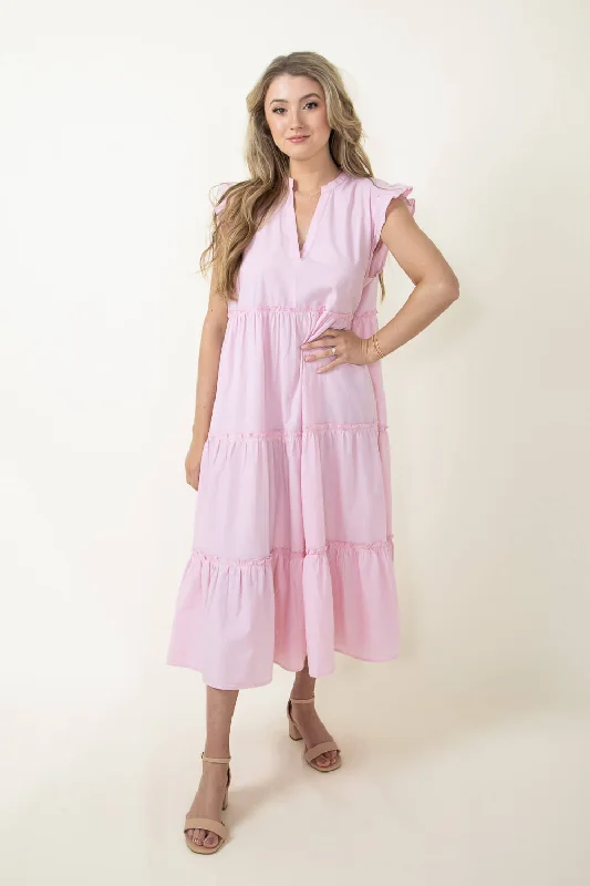 Simply Southern Ruffle Maxi dress for Women in Light Pink | PP-0124-DRS-RFLMAXI-LTPINK