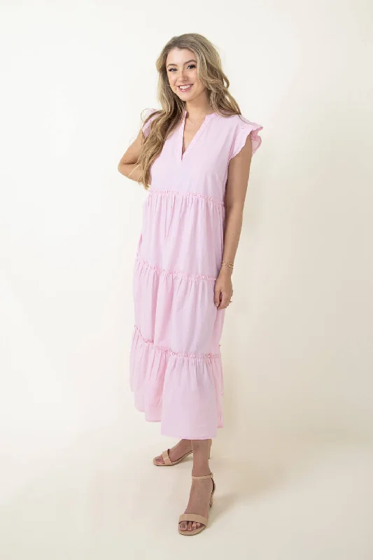 Simply Southern Ruffle Maxi dress for Women in Light Pink | PP-0124-DRS-RFLMAXI-LTPINK