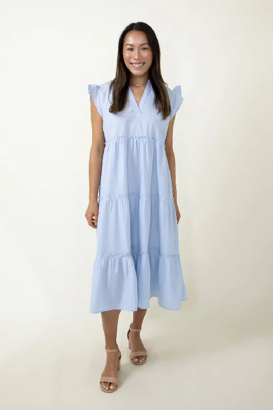 Simply Southern Ruffle Maxi Dress for Women in Sky Blue | PP-0124-DRS-RFLMAXI-SKY