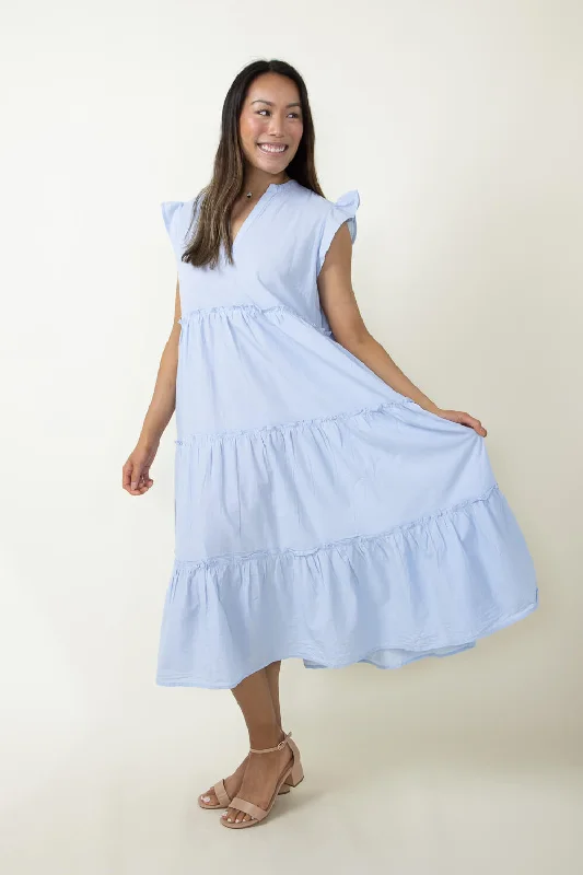 Simply Southern Ruffle Maxi Dress for Women in Sky Blue | PP-0124-DRS-RFLMAXI-SKY