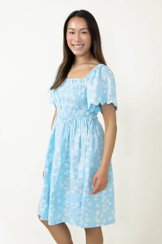 Simply Southern Scallop Dress for Women in Floral Blue | PP-0124-DRS-SCLP-FLORAL