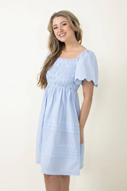 Simply Southern Scallop Dress for Women in Sky Blue | PP-0124-DRS-SCLP-SKY