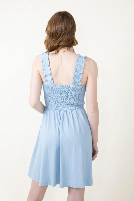 Smocked Bodice Straps Dress for Women in Blue | H43017-DNM