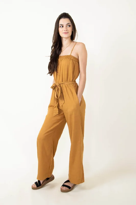 Thin Strap Jumpsuit with Tie for Women in Camel | NP70126-CAMEL