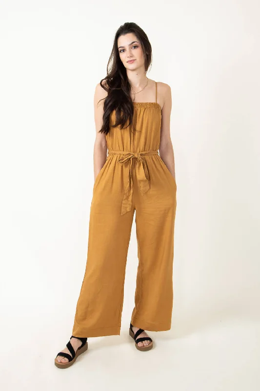 Thin Strap Jumpsuit with Tie for Women in Camel | NP70126-CAMEL