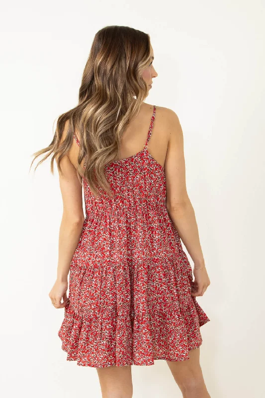 Tiered Floral Dress for Women in Red | YD1375C-RED