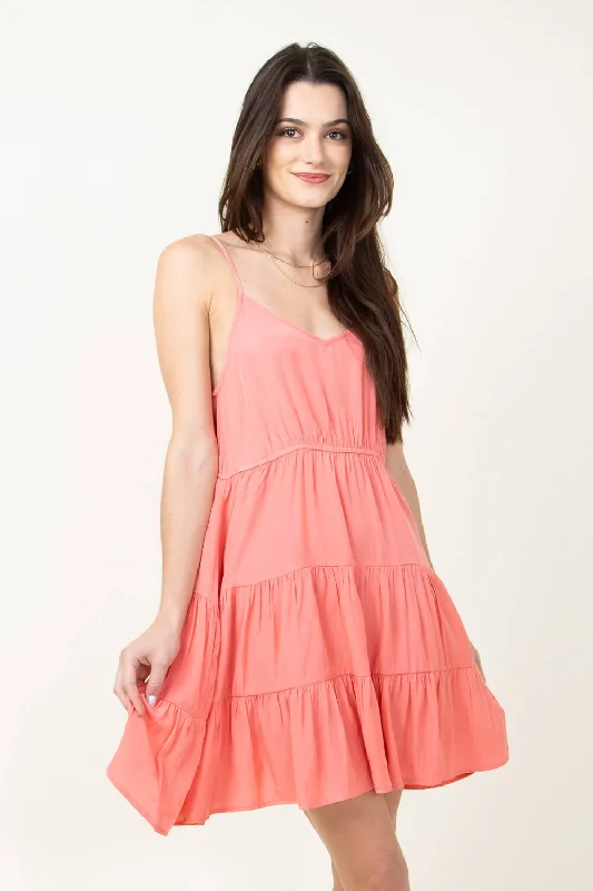 Tiered Short Dress for Women in Pink | YD1248C-CRL