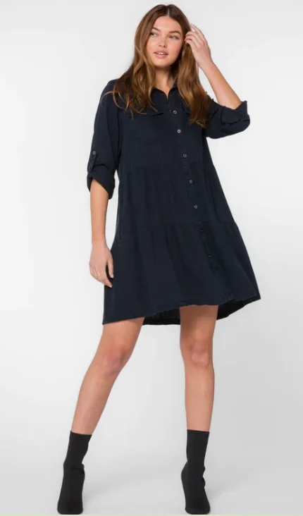 Women's Bree Indigo Tiered Babydoll Button Front Dress