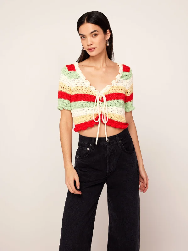 Ally Mixed Stripe Crochet Knit Top