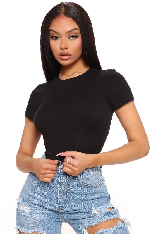 Anna Crew Neck Crop Top - Black