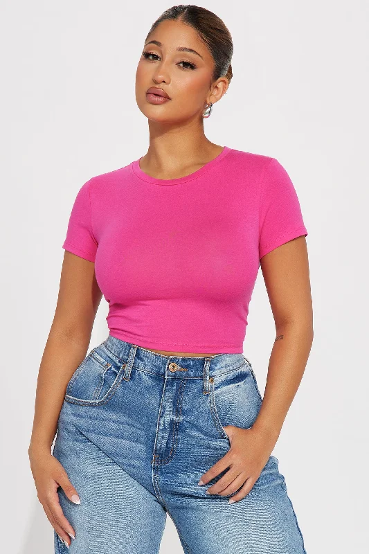 Anna Crew Neck Crop Top - Fuchsia