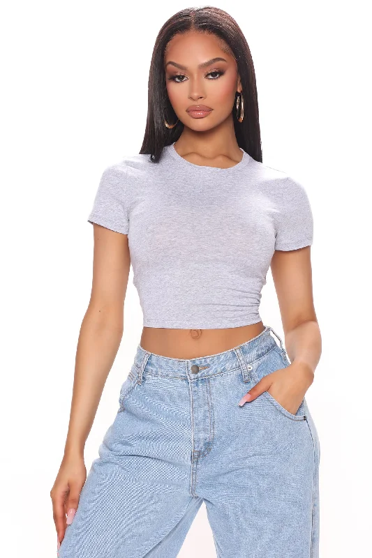 Anna Crew Neck Crop Top - Heather Grey