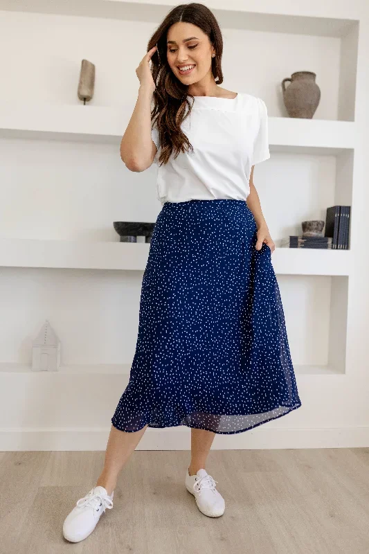 'Annette' Chiffon Midi Skirt in Navy Abstract