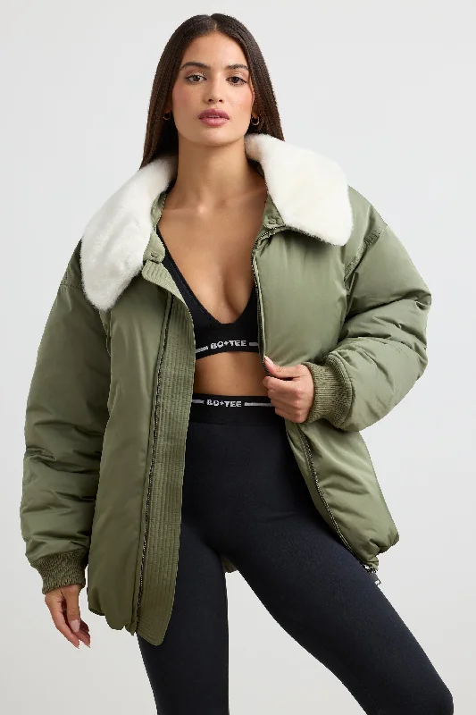 Any Day - Oversized Bomber Jacket in Deep Olive