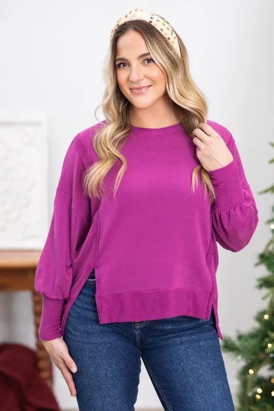 berry-solid-comfort-round-neck-knit-top