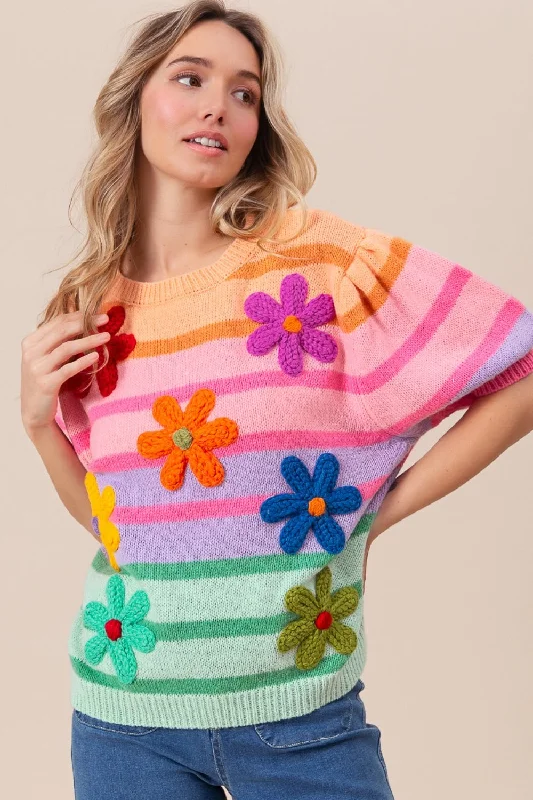 bibi-flower-patch-puff-sleeve-striped-sweater