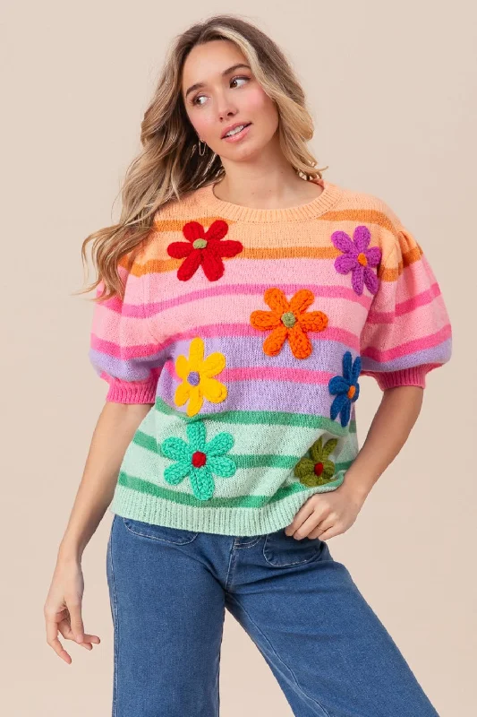 bibi-flower-patch-puff-sleeve-striped-sweater