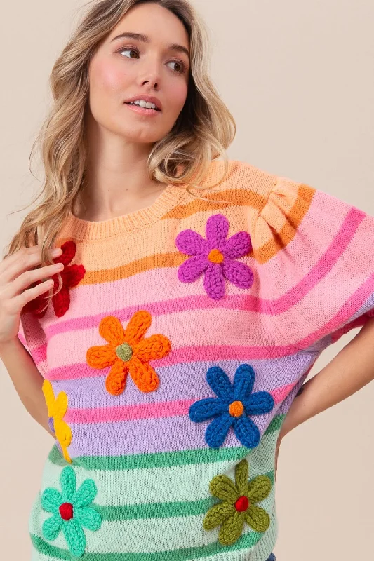 bibi-flower-patch-puff-sleeve-striped-sweater