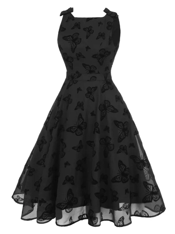 black-1950s-butterfly-flocking-mesh-dress