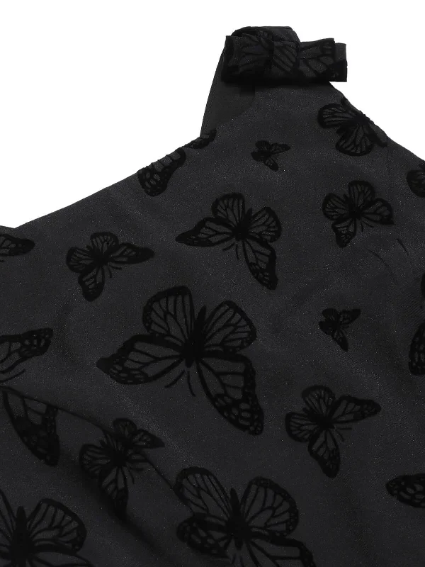 black-1950s-butterfly-flocking-mesh-dress