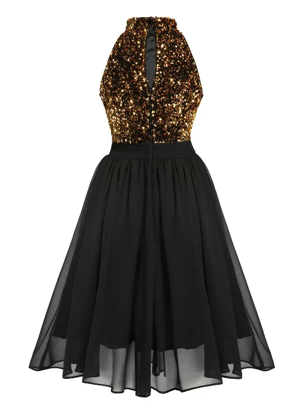 black-1950s-gold-glitter-patchwork-dress