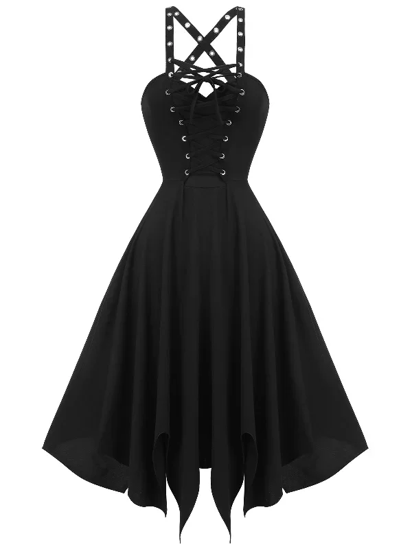 Black 1950s Spaghetti Strap Gothic Style Dress