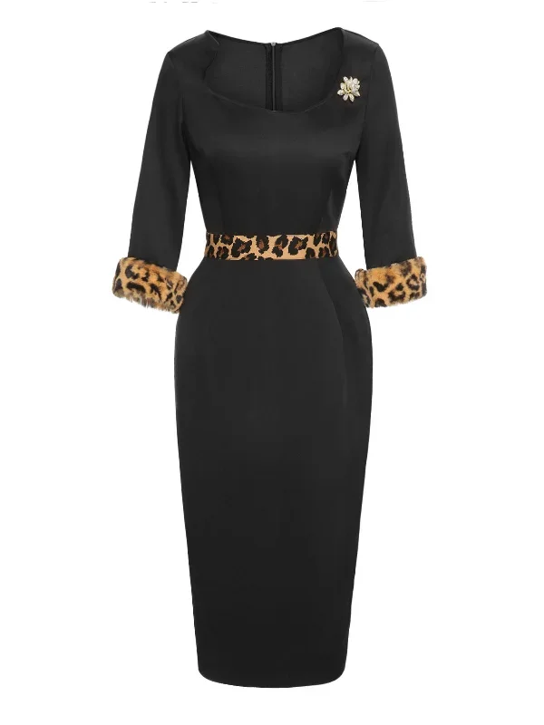 black-1960s-raw-hem-leopard-asymmetric-wrap-dress