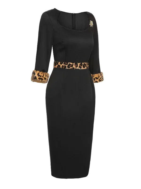 black-1960s-raw-hem-leopard-asymmetric-wrap-dress