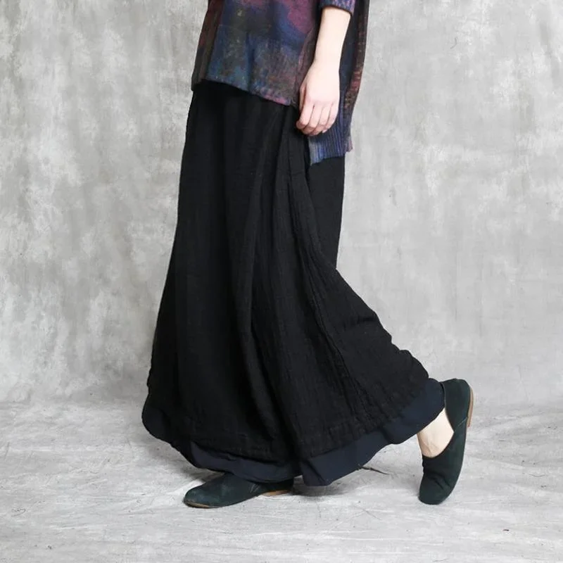 black-asymmetric-design-linen-pants-loose-vintage-patchwork-cotton-wide-leg-pants