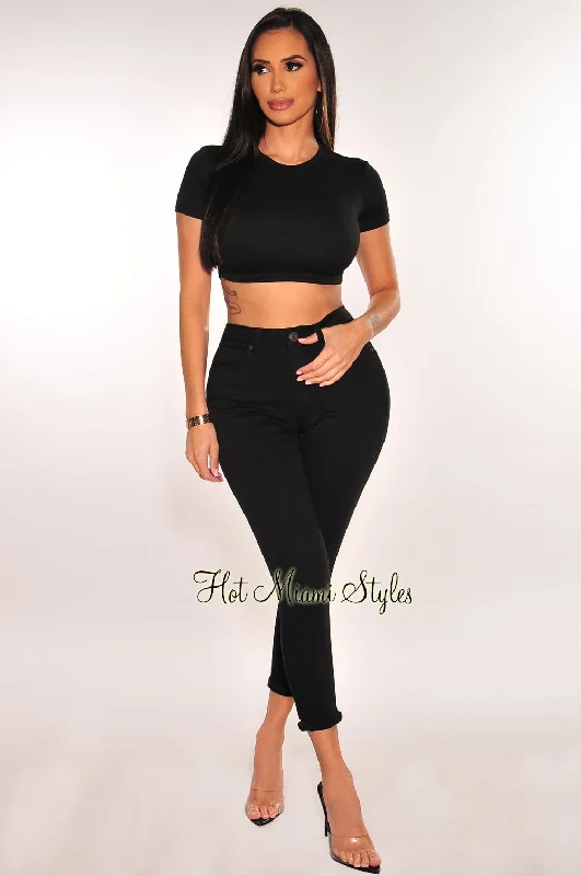 Black Denim High Waisted Stretchy Skinny Ankle Jeans