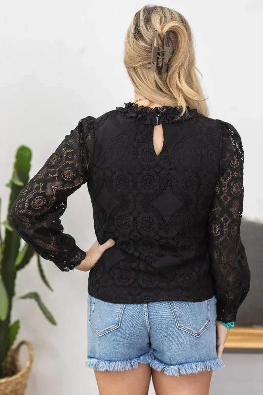 black-lace-mock-neck-woven-top