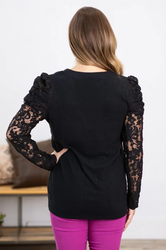 black-v-neck-puff-lace-sleeve-sweater