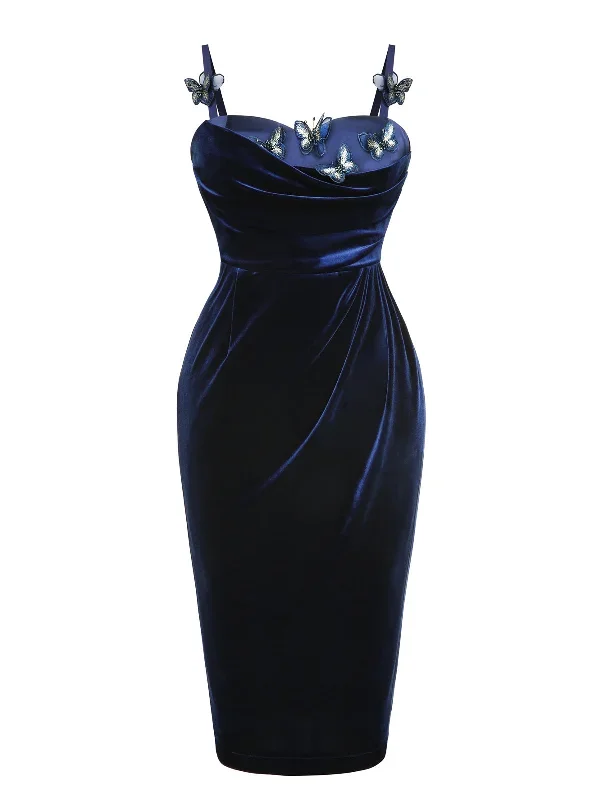 blue-1960s-butterfly-velvet-pencil-dress