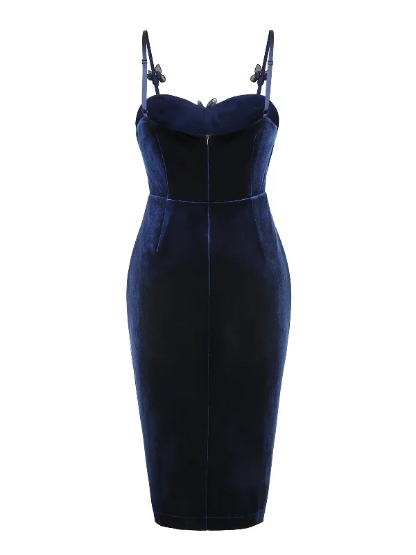 blue-1960s-butterfly-velvet-pencil-dress