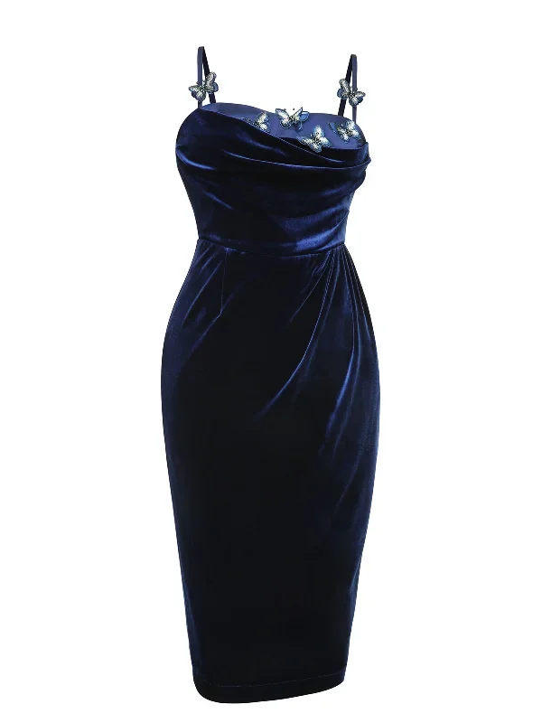 blue-1960s-butterfly-velvet-pencil-dress