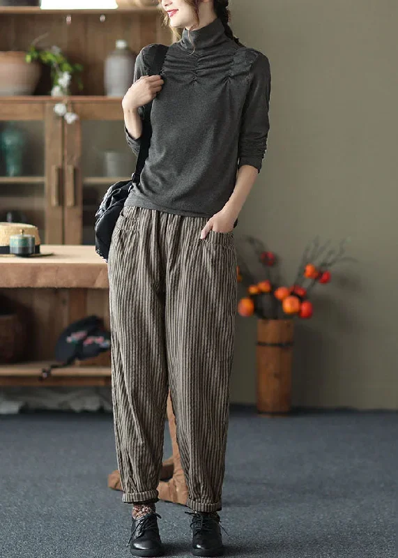 bohemian-coffee-elastic-waist-striped-pockets-fine-cotton-filled-pants-winter