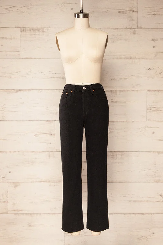 Calvin | Cropped Black Straight Leg Jeans