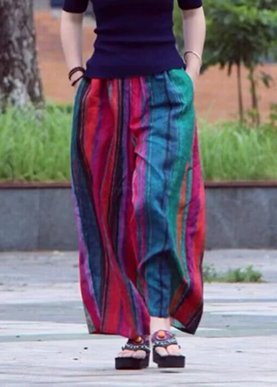 casual-colorblock-pockets-striped-cotton-wide-leg-pants-summer