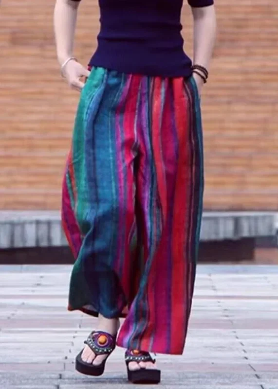 casual-colorblock-pockets-striped-cotton-wide-leg-pants-summer