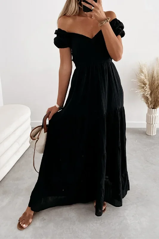 casual-solid-frenulum-backless-strapless-cake-skirt-dresses