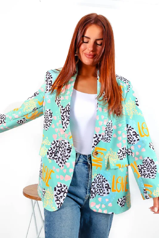 Centre Of Affection - Olive Patchwork Print Blazer