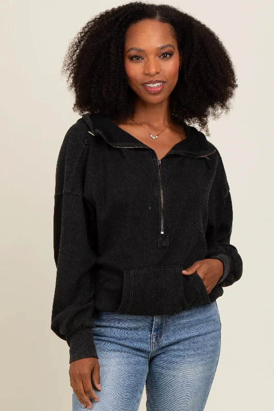 charcoal-waffle-knit-half-zip-relaxed-fit-maternity-hoodie