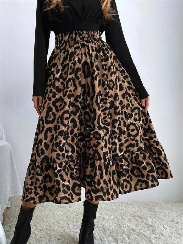 Waist Leopard Casual Boho Printed Long Skirt