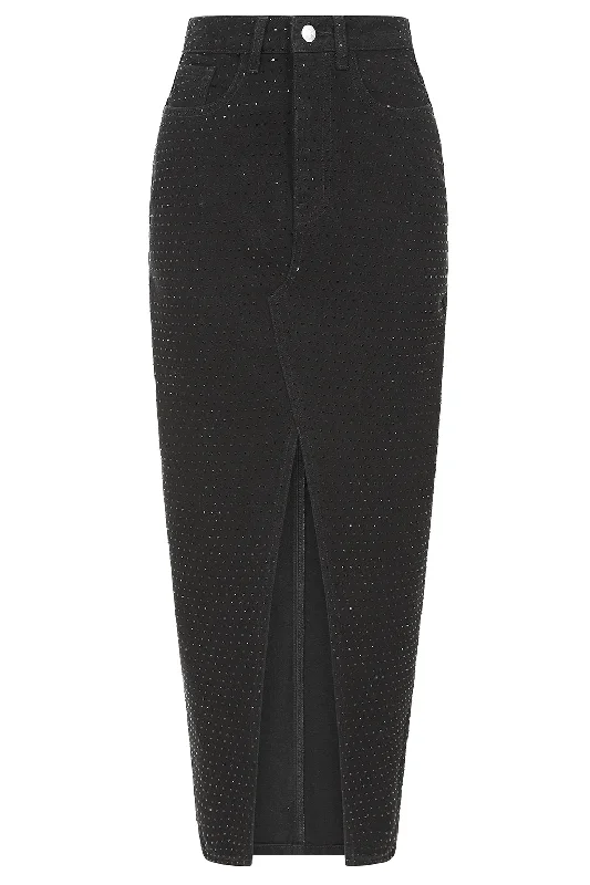 HARPER Crystal Embellished Denim Maxi Skirt in Black