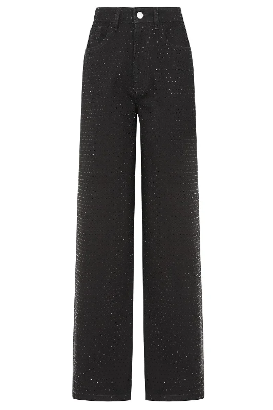 LILLIE Crystal Embellished Straight Leg Denim Jeans in Black