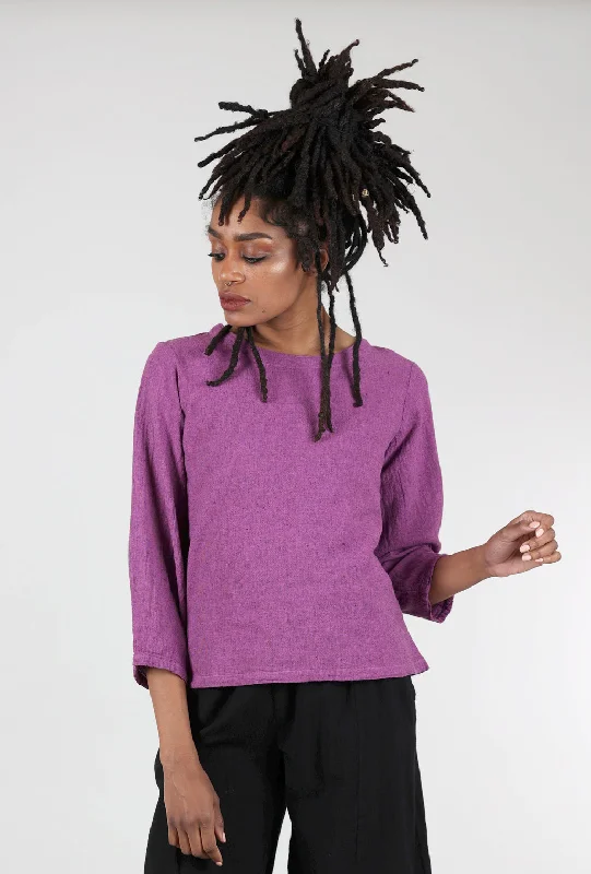 Crosshatch Lantern-Sleeve Top, Cosmos