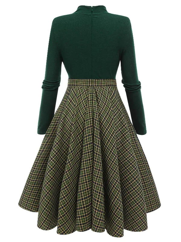 dark-green-1950s-plaid-knitting-dress