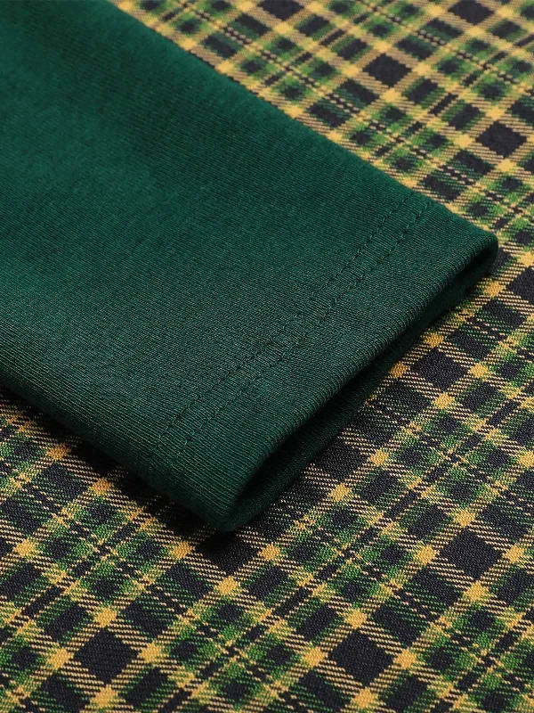 dark-green-1950s-plaid-knitting-dress